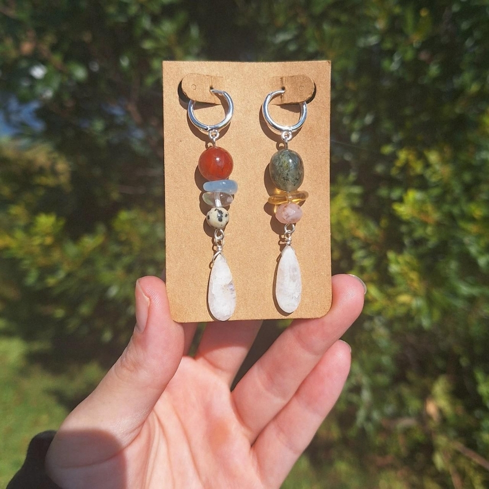Moonstone, Prehenite, Quartz Earrings ~ Artisan Jewelry